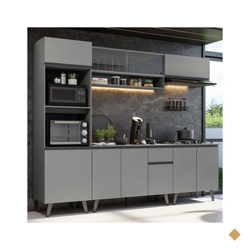 Armário de Cozinha Completa 260cm Cinza Nice Madesa 01