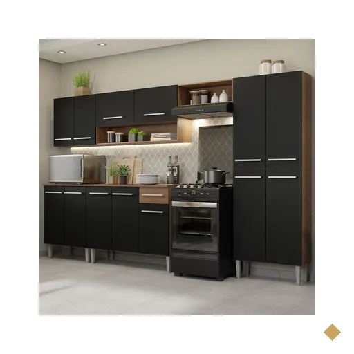 Cozinha Completa Madesa Emilly 293001 com Armário e Balcão - Rustic/Preto