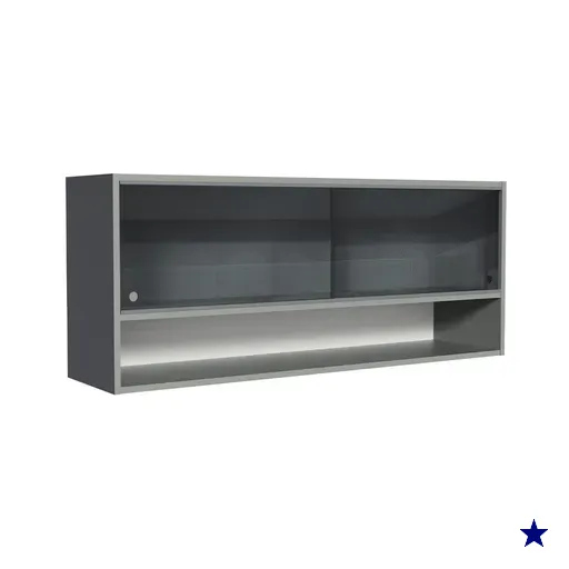 Armário de Cozinha Aéreo 2 Portas de Correr de Vidro Neutral e 1 Nicho Cinza…