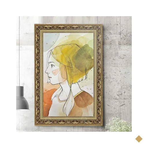 Placa Decorativa Pintura Mulher Colorida Moldura Dourada-30X45Cm