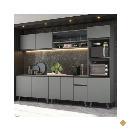Armário de Cozinha Completa 300cm Cinza Nice Madesa 01