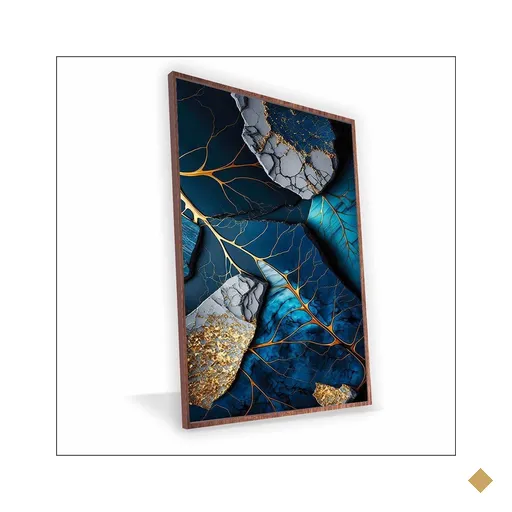 Quadro Folhagem Blue Canvas sem Vidro Tamanho-moldura 150x100 Filete Cor Madeira