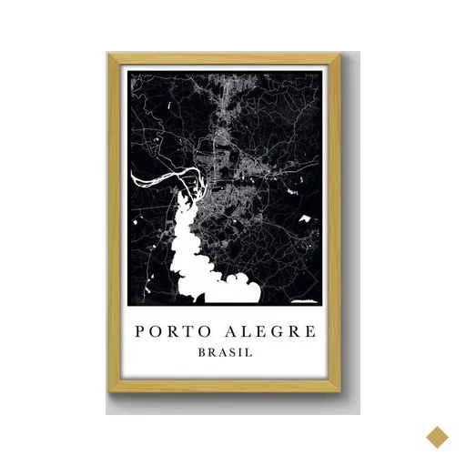 Quadro Mapa Porto Alegre - 45x30cm - Moldura Padrão Madeira