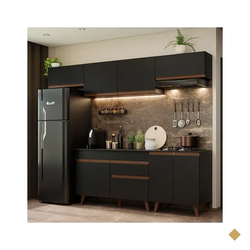 Armário de Cozinha Completa 260cm Preto Reims Madesa 10