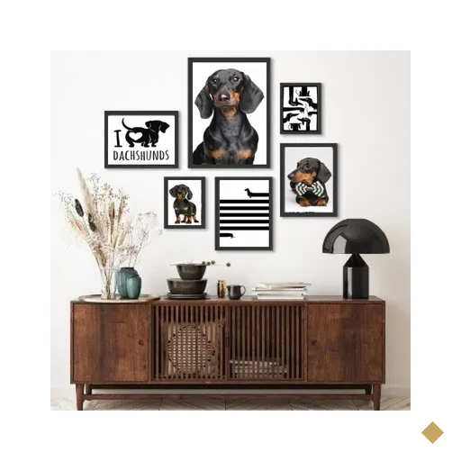 Kit Composição 6 Quadros I Love My Dachshund - com Vidro:madeira Preta
