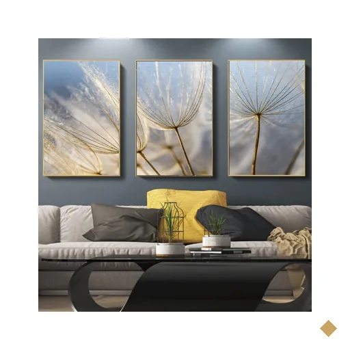 Quadro Dente de Leão Delicado Luxo - Kit 3 telas - 120 x 90 cm - Branca