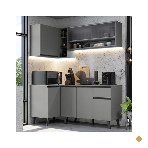 Armário de Cozinha Completa de Canto 265cm Cinza Nice Madesa 02