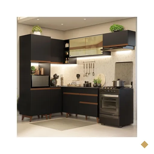 Armário de Cozinha Completa de Canto 392cm Preto Reims Madesa 03