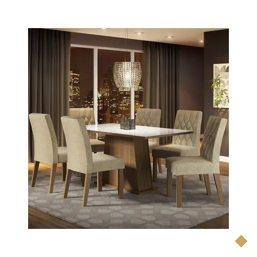 Conjunto Sala de Jantar Mesa Tampo de Vidro 6 Cadeiras Rustic/Branco/Imperial…