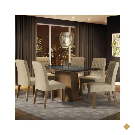 Conjunto Sala de Jantar Mesa Tampo de Vidro 6 Cadeiras Rustic/Preto/Imperial…
