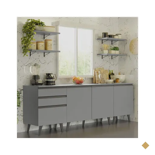 Armário de Cozinha Compacta 240cm Cinza Nice Madesa 01
