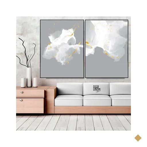 Jogo De Quadros Decorativos White Gold Molduras Marília Abstrato 60x80