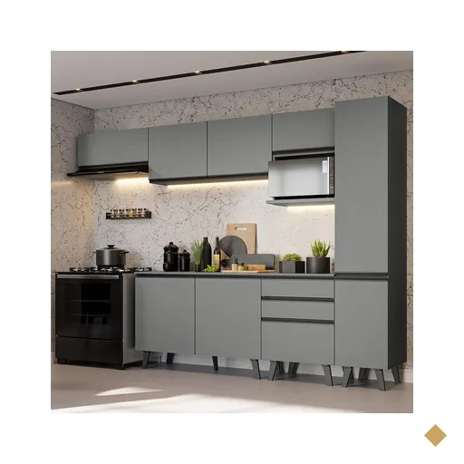 Armário de Cozinha Completa 300cm Cinza Nice Madesa 05