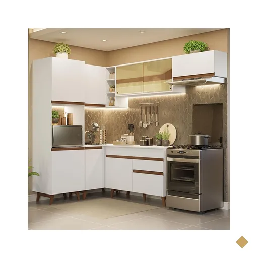 Armário de Cozinha Completa de Canto 392cm Branco Reims Madesa 03