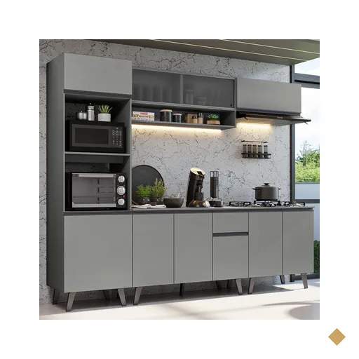 Armário de Cozinha Completa 260cm Cinza Nice Madesa 02