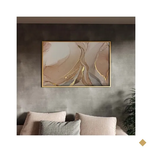 Quadro Decorativo Tela Canvas Abstrato Trio Mix com Moldura Dourada - 120x80 Cm
