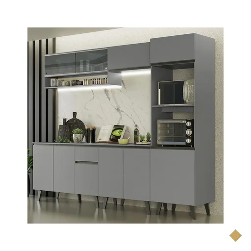 Armário de Cozinha Completa 260cm Cinza Nice Madesa 06