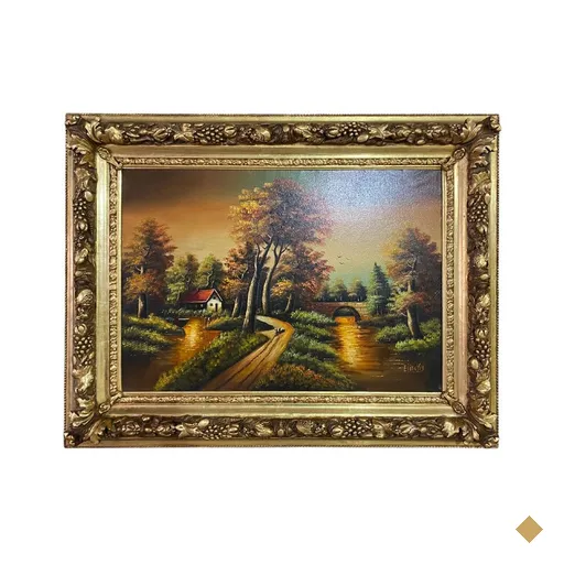 Quadro Decorativo Óleo sobre Tela com Moldura em Madeira de Lei com Folha de…