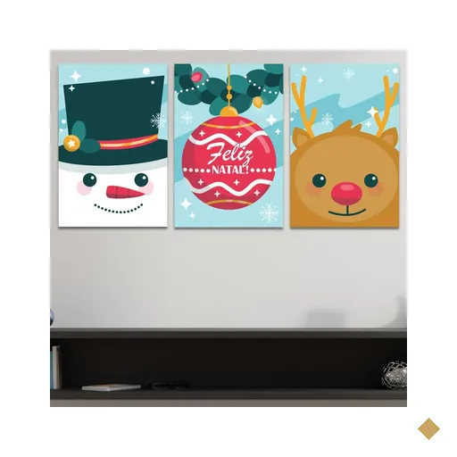Conjunto de 3 Placas Decorativas Natal Fofo em PVC 3mm e Impressão UV-20x30