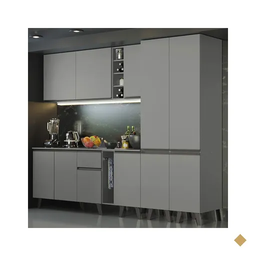 Armário de Cozinha Completa 260cm Cinza Nice Madesa 05