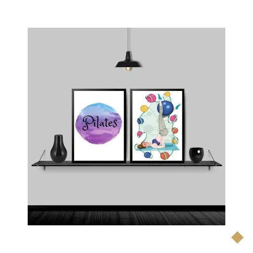 Kit 2 Quadros Decorativos Pilates Bolas 45x34cm:Madeira branca