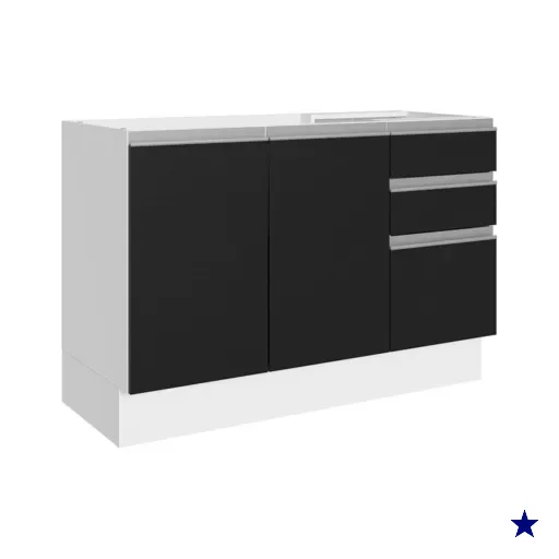 Balcão Gabinete de Pia Armário de Cozinha 100% MDF 120 cm 3 Portas 2 Gavetas…
