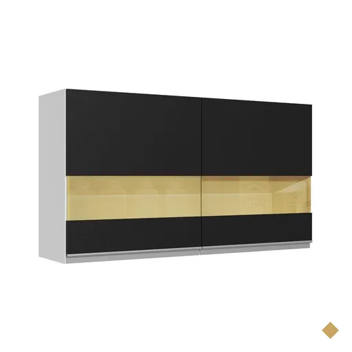 Armário de Cozinha Aéreo 100% MDF 120 cm 2 Portas Vidro Reflex Branco/Preto…