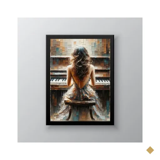 Quadro Decorativo Mulher Tocando Piano 24x18cm:moldura Branca