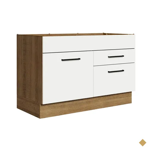 Balcão Gabinete de Pia Cozinha 120 x 60 cm 1 Porta 2 Gavetas Rustic/Branco…