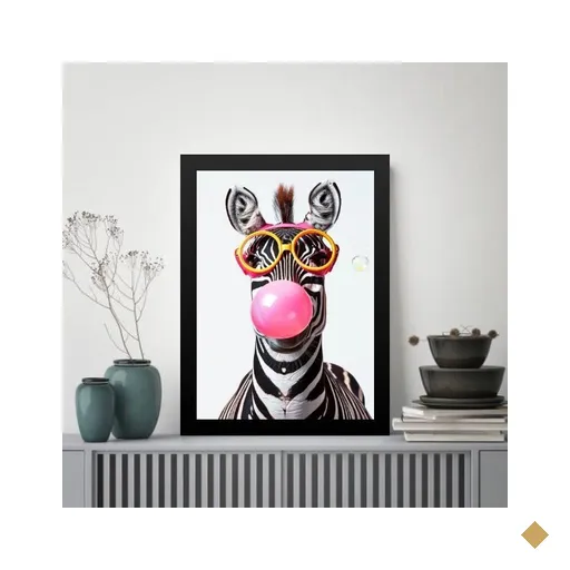 Quadro Divertido Zebra Bubble Gum 24x18cm - com Vidro:moldura Branca