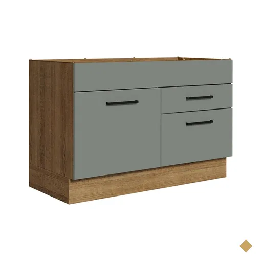 Balcão Gabinete de Pia Cozinha 120 x 60 cm 1 Porta 2 Gavetas Rustic/Cinza (Sem…