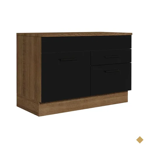 Balcão Gabinete de Pia Cozinha 120 x 60 cm 1 Porta 2 Gavetas Rustic/Preto (Com…