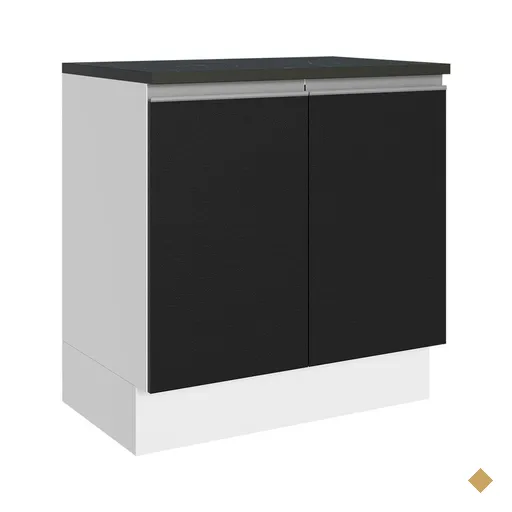 Balcão Armário de Cozinha 100% MDF 80 cm 2 Portas Branco/Preto Acordes Madesa