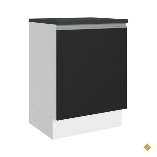 Balcão Armário de Cozinha 100% MDF 60 cm 1 Porta Branco/Preto Acordes Madesa