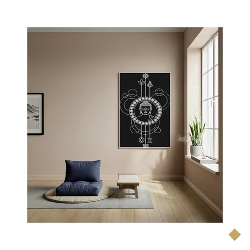 Quadro Decorativo Buda em Traços Minimalistas - 70x50cm:moldura Branca
