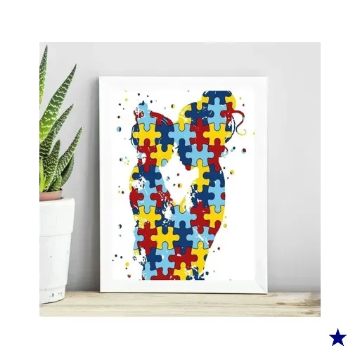 Quadro Autismo - Mãe e Filho 24x18cm:madeira Preta