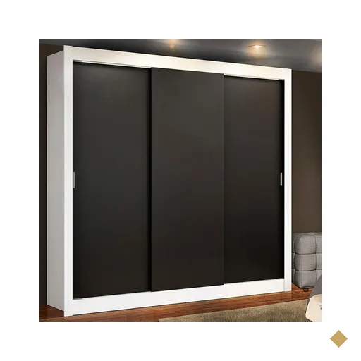 Guarda-Roupa Casal Madesa Mônaco 3 Portas de Correr - Branco/Preto