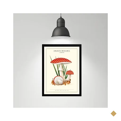 Quadro Cogumelos Vermelhos - Poá 24x18cm - com Vidro:madeira Branca