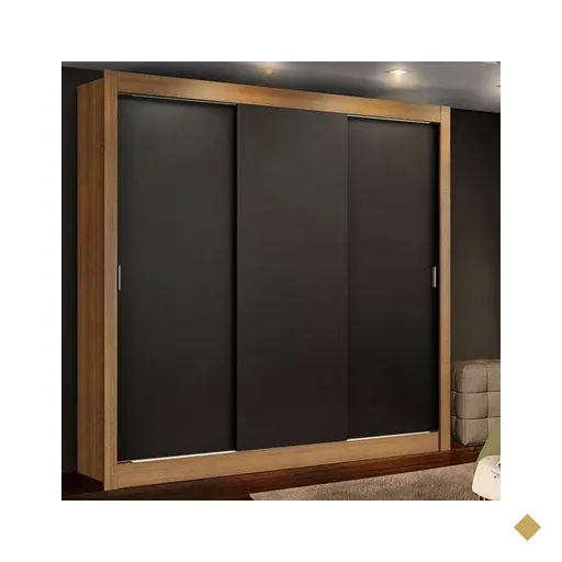 Guarda-Roupa Casal Madesa Mônaco 3 Portas de Correr. Rustic/Preto.