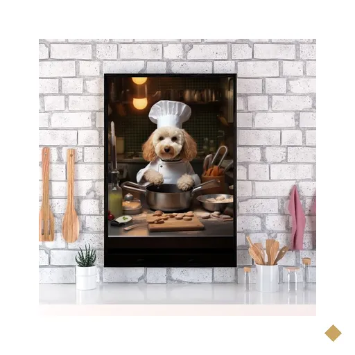 Quadro para Cozinha Cão Raça Poodle 33x24cm:madeira Preta