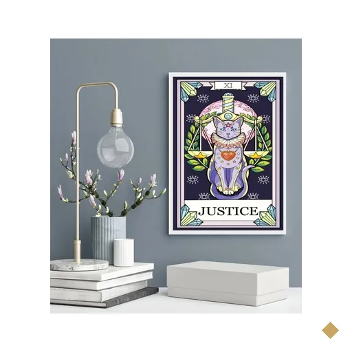 Quadro Carta Tarot Gato Justiça 24x18cm - com Vidro:madeira Preta