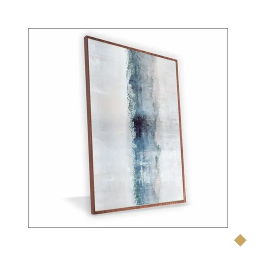 Quadro Abstrato Azul Vinil sem Vidro Tamanho-moldura 90x60 Caixa Cor Madeira