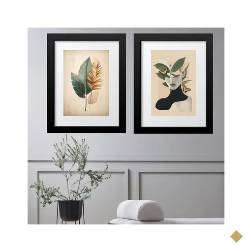 Kit 2 Quadros Modernos Natureza - 60x48cm:madeira Preta