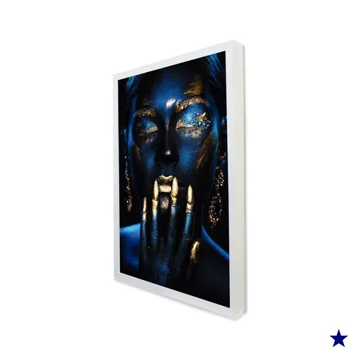 Quadro Decorativo Mulher Azul e Dourada em Moldura Caixa Tacolado Moldura Caixa…