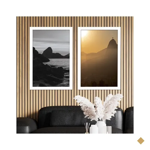 Conjunto de 2 Quadros Horizontal Emoldurado Montanhas