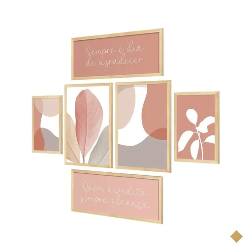 Kit 6 Quadros Decorativos para Quarto Frases Folhas Abstrato