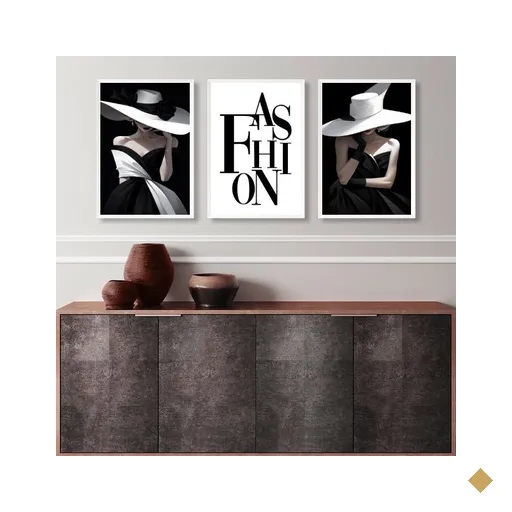 Kit 3 Quadros Decorativos Fashion Lady Preto e Branco 33x24cm - com…