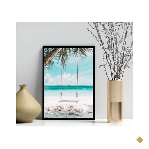 Quadro Decorativo Balanço na Praia 33x24cm:moldura Branca