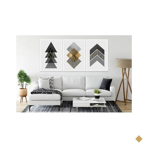 Jogo de Quadros Decorativos Triplo Molduras Marília Geométrico Cinza - 60cm…