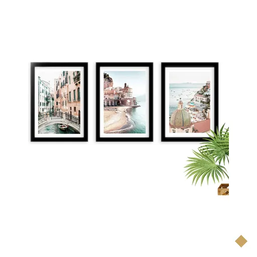 Kit 3 Quadros Decorativos Com Moldura Paisagem Litoral